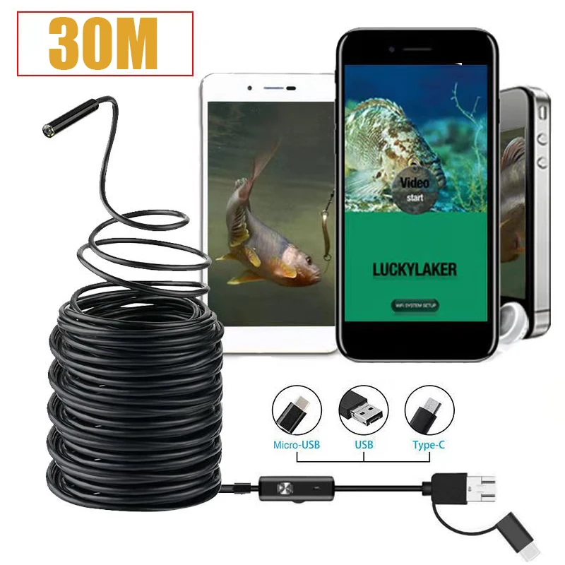 30M HD эндоскопическая камера usb C fish camera pc разъем для Android Проводное соединение IP68 водонепроницаемый 8LED Эхолот рыболовный инструмент