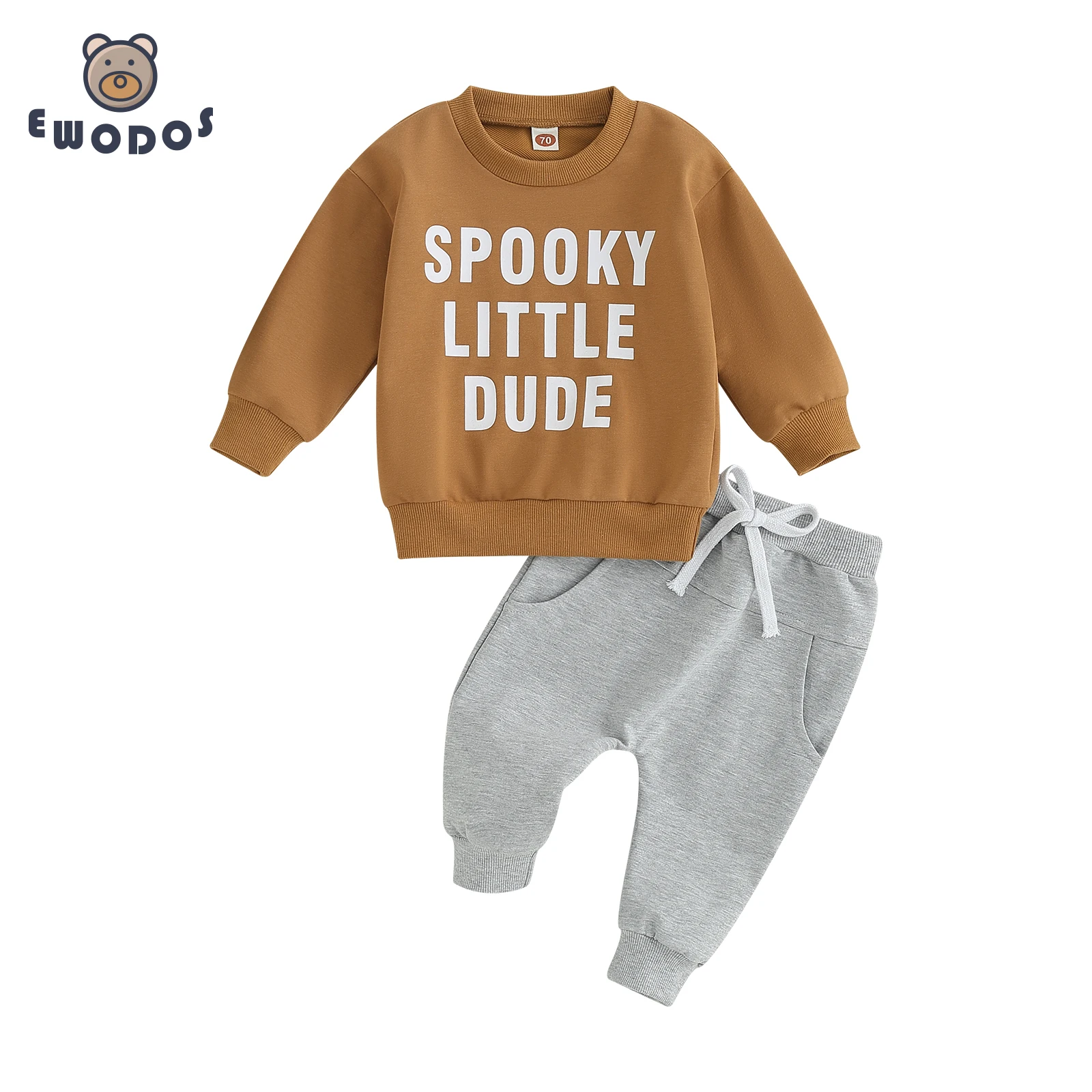 EWODOS/ Осенняя одежда для маленьких мальчиков, комплект со штанами, Толстовки с длинными рукавами и буквенным принтом, длинные штаны, комплект одежды на Хэллоуин из 2 предметов