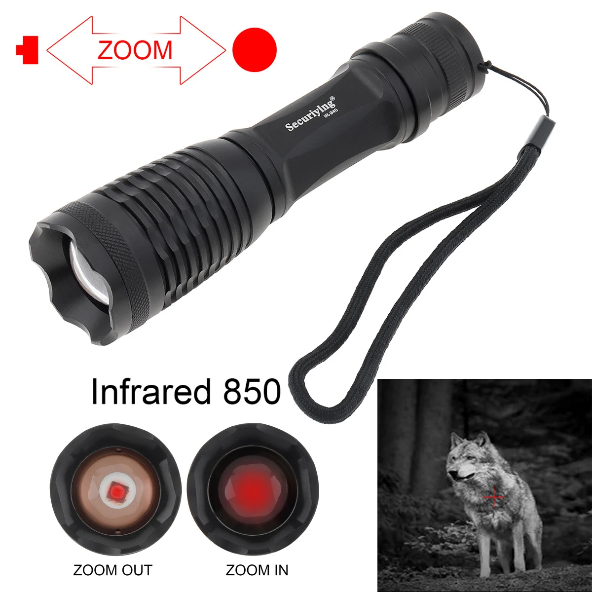 SecurityIng E6 ИК охотничий фонарик с длиной волны 850 нм, инфракрасное излучение, инфракрасный фонарь ночного видения, использование батареи 18650/AAA