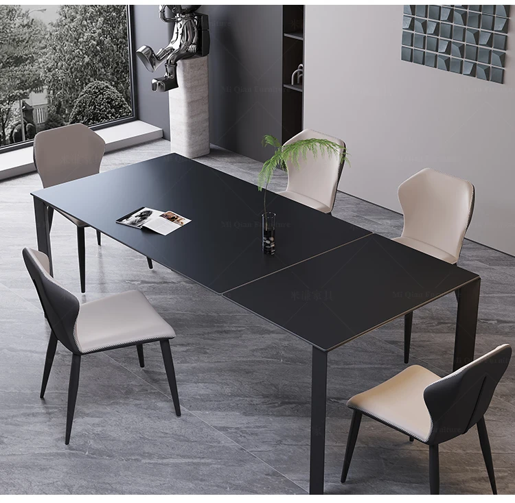 Минималистичный выдвижной каменный стол, размер квартиры, прямоугольная роскошная домашняя дизайнерская комбинация обеденного стола и стула