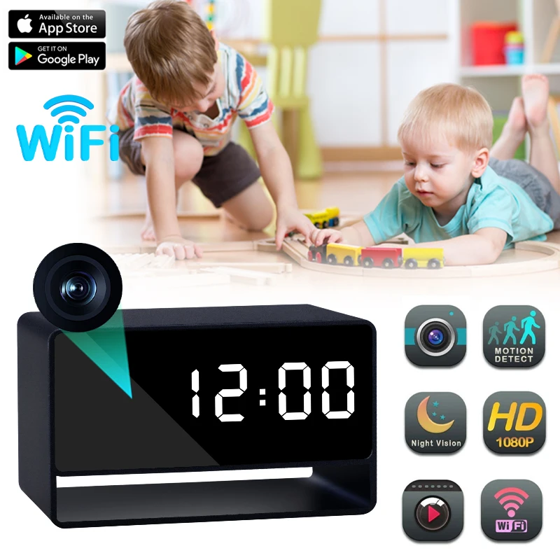 Новые цифровые часы Full HD WIFI Мини-камера Приложение Ночного видения Видеокамера дистанционного мониторинга 140 ° Камеры видеонаблюдения домашней безопасности