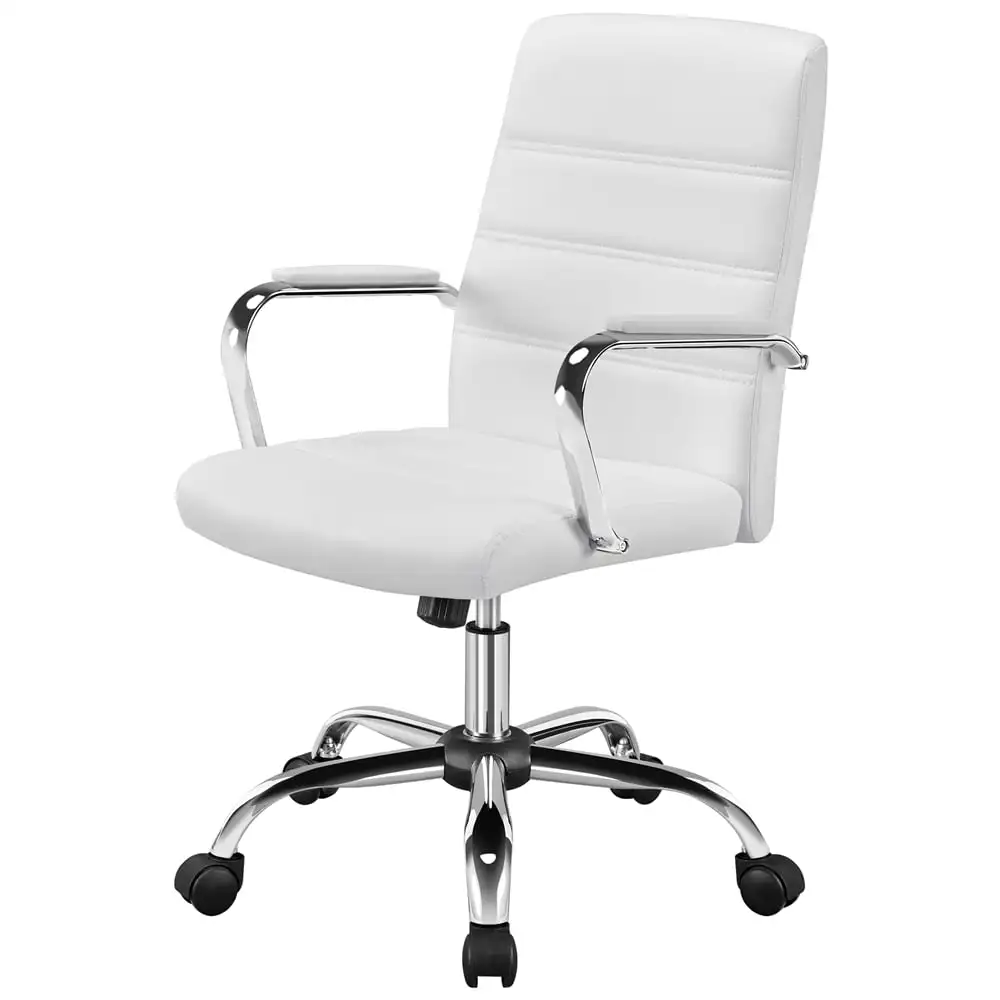 Офисное кресло с регулируемой спинкой из искусственной кожи, вращающееся до середины спинки, белое