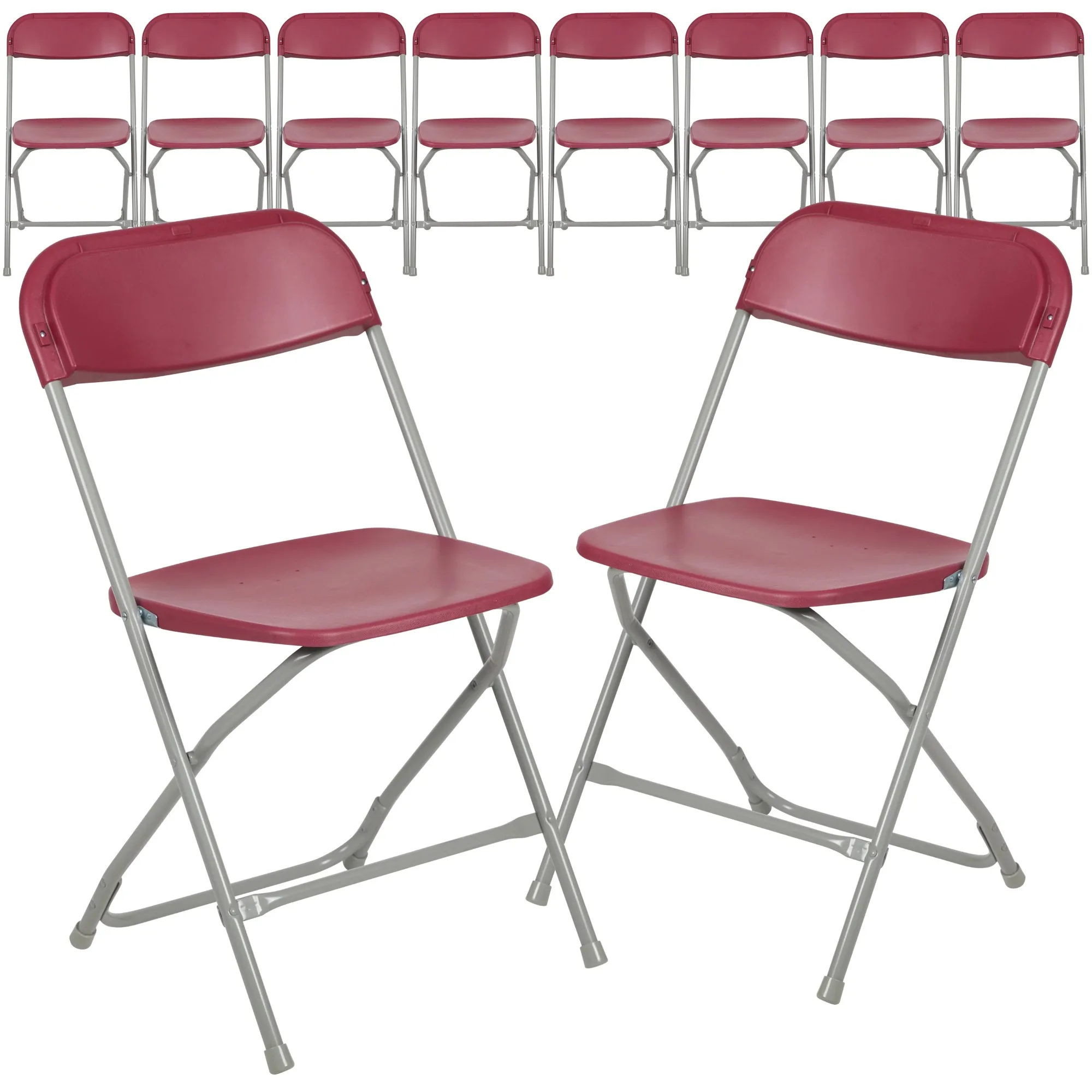 Пластиковый складной стул - Красный - 10 упаковок, грузоподъемность 650 фунтов, удобное кресло для мероприятий-Легкий складной стул
